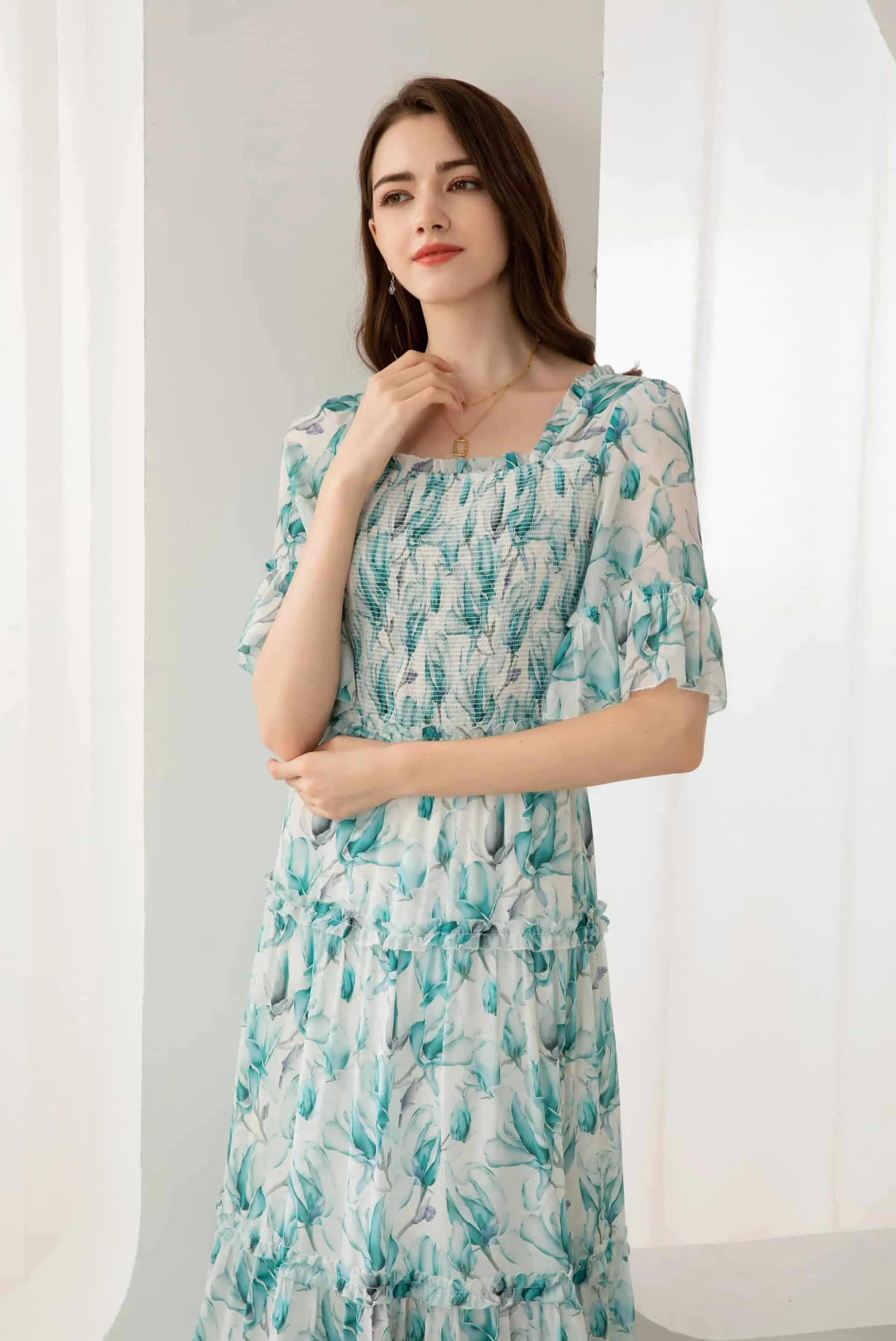 GDS Risette Silk  Long Dress | Blue Print