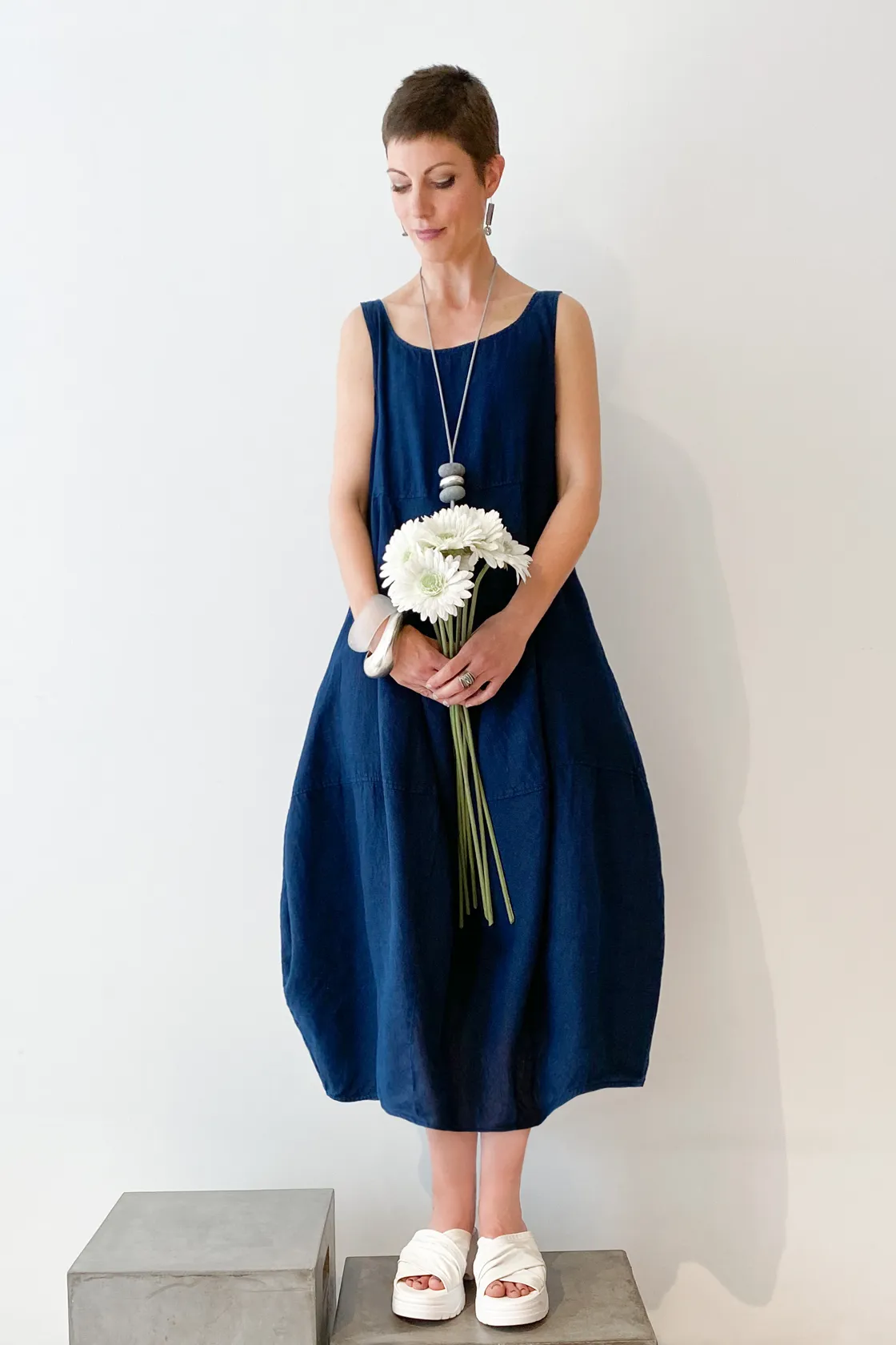 GRIZAS Palloncino Dress in Navy Linen