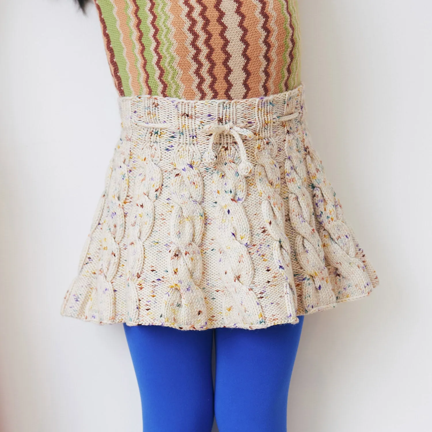 Hand Knit Merino Wool Cable Skating Skirt - Iris Confetti