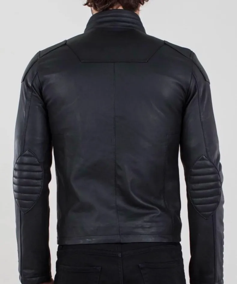 Handmade Men's Black Fitted Biker Lambskin Leather Jacket