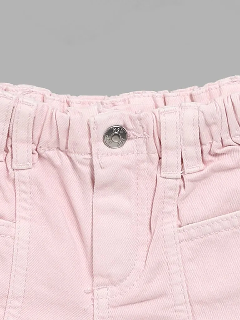 HOP Kids Solid Light Pink Denim Shorts