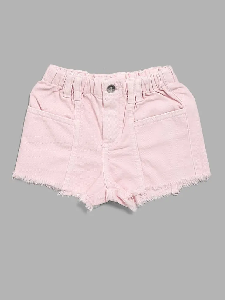 HOP Kids Solid Light Pink Denim Shorts