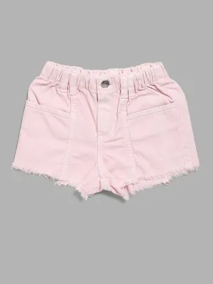 HOP Kids Solid Light Pink Denim Shorts