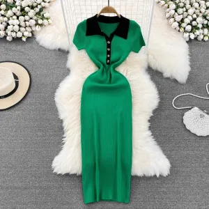 hot girl fashion short-sleeved mid-length knitted dress for women      S4256