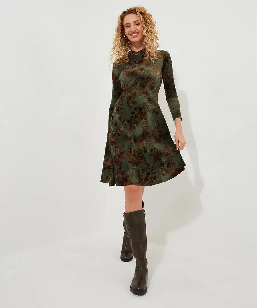 Joe Browns 10 Green Jemima Flocked Jersey Dress