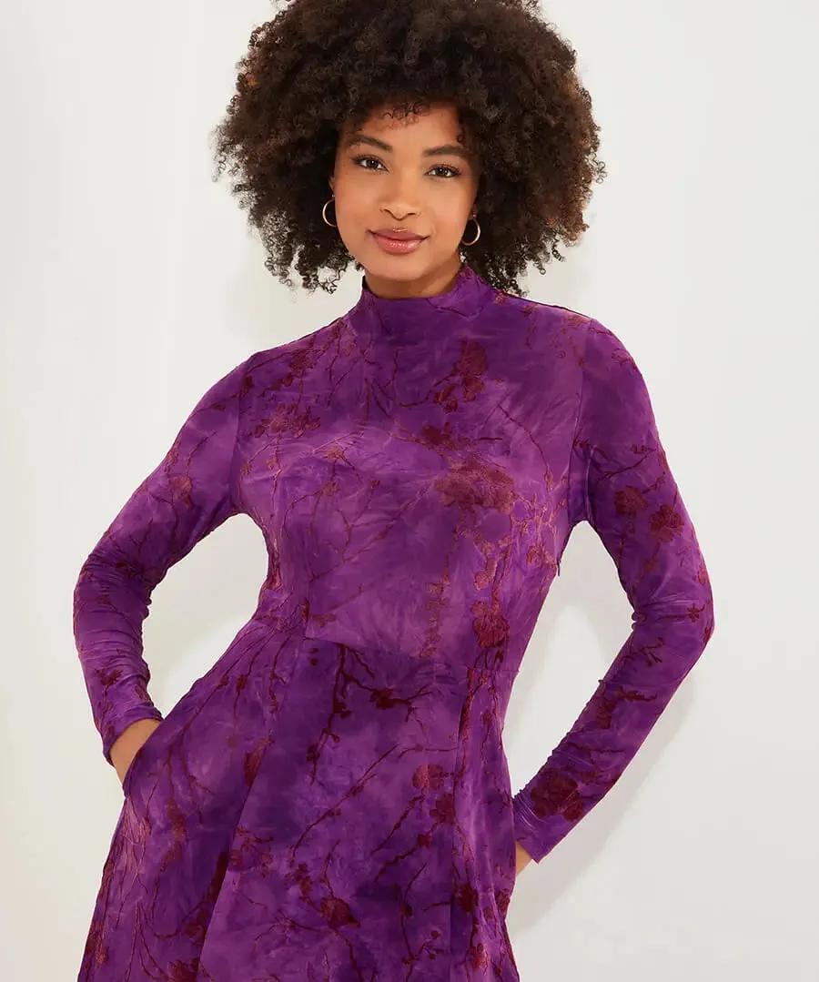 Joe Browns 10 Purple Truly Remarkable Flocked Jersey Dress