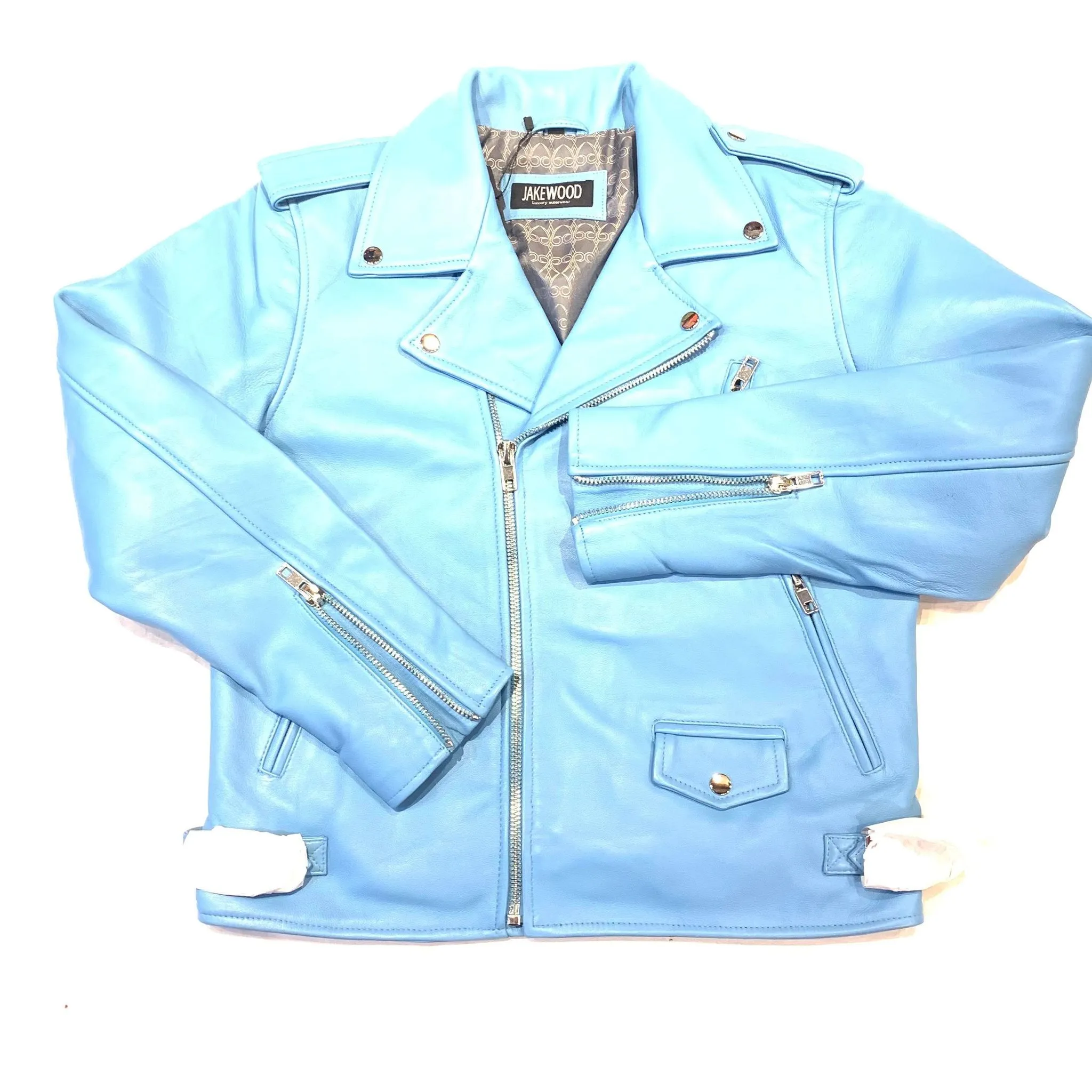 Kashani Men's Sky Blue Lambskin Biker Jacket