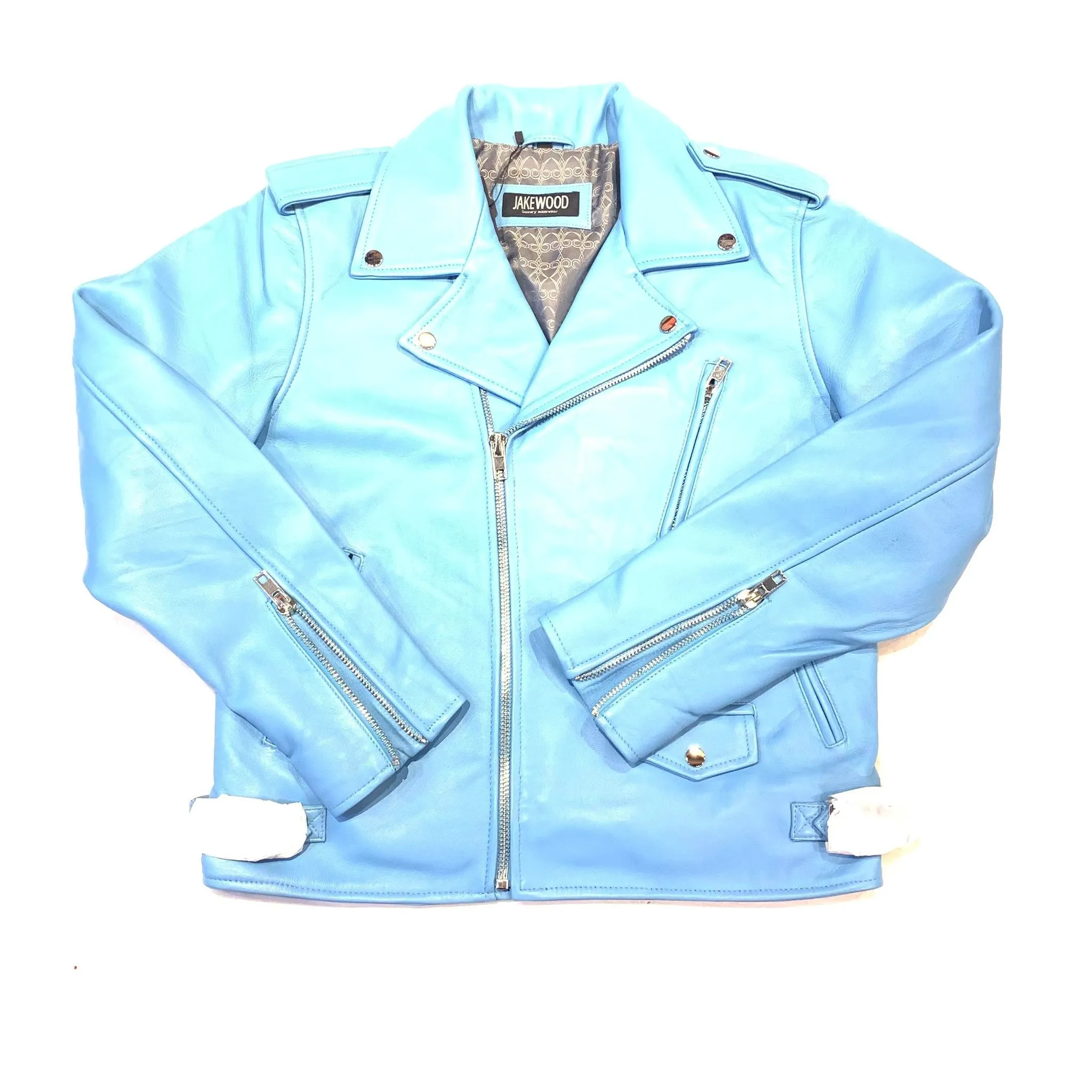 Kashani Men's Sky Blue Lambskin Biker Jacket