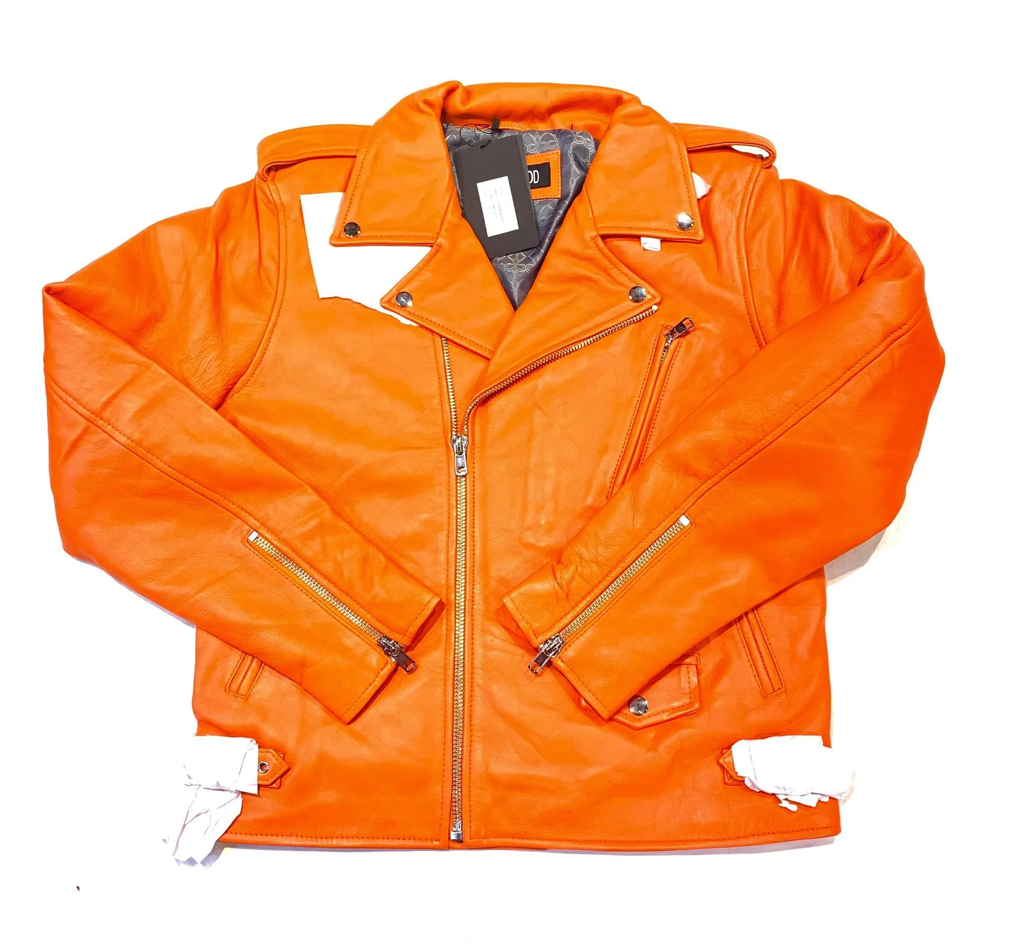 Kashani Men's Tangerine Lambskin Biker Jacket