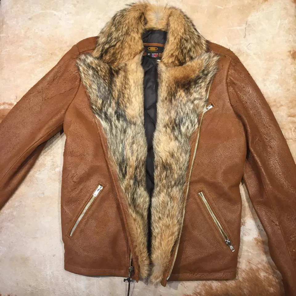 Kashani Whiskey Coyote Rough Suede Moto Biker Jacket