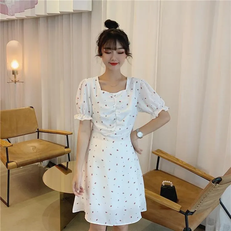 Kawaii Square Collar Floral Dress