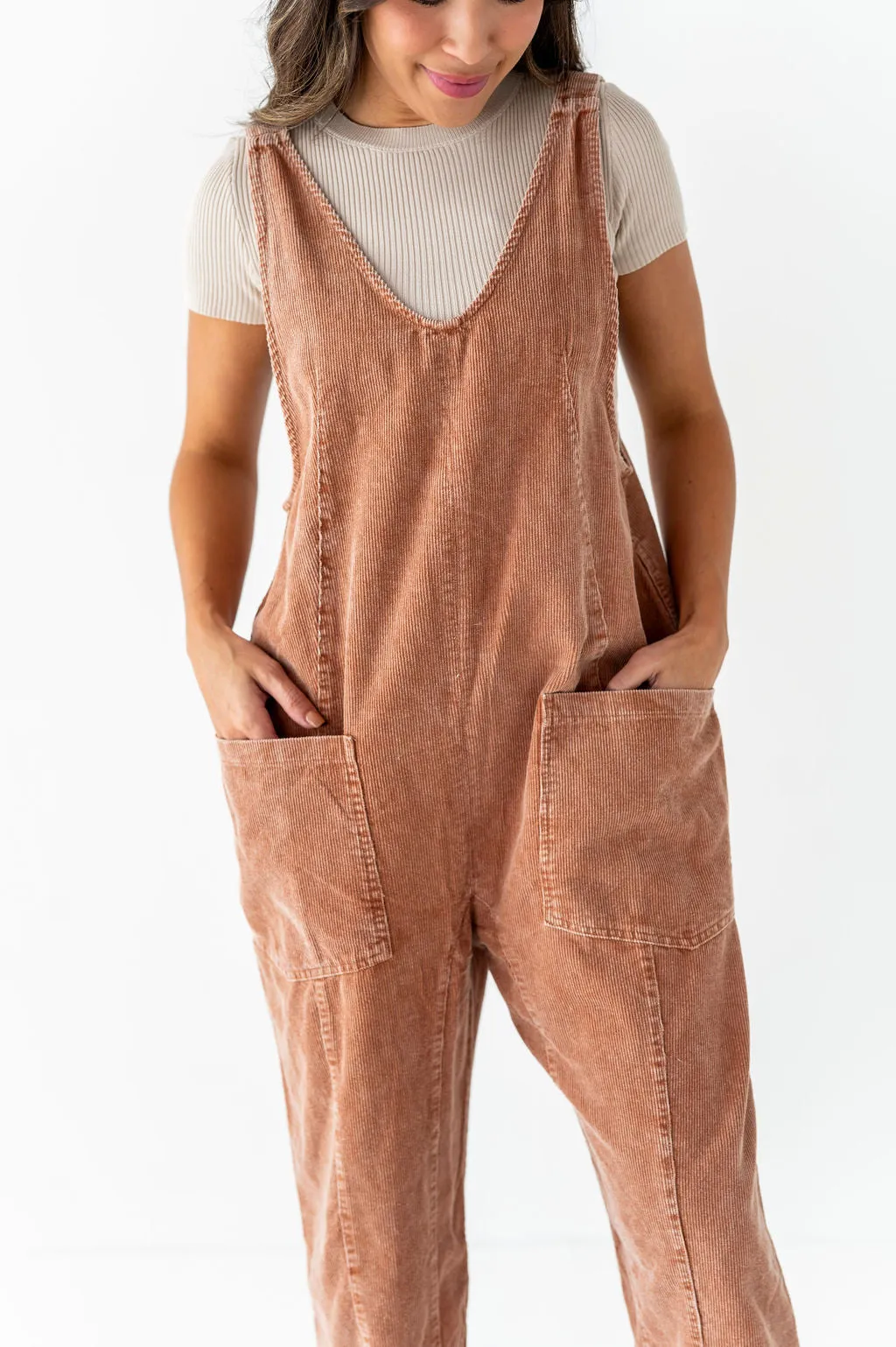 Kit Corduroy Overalls in Baked Clay