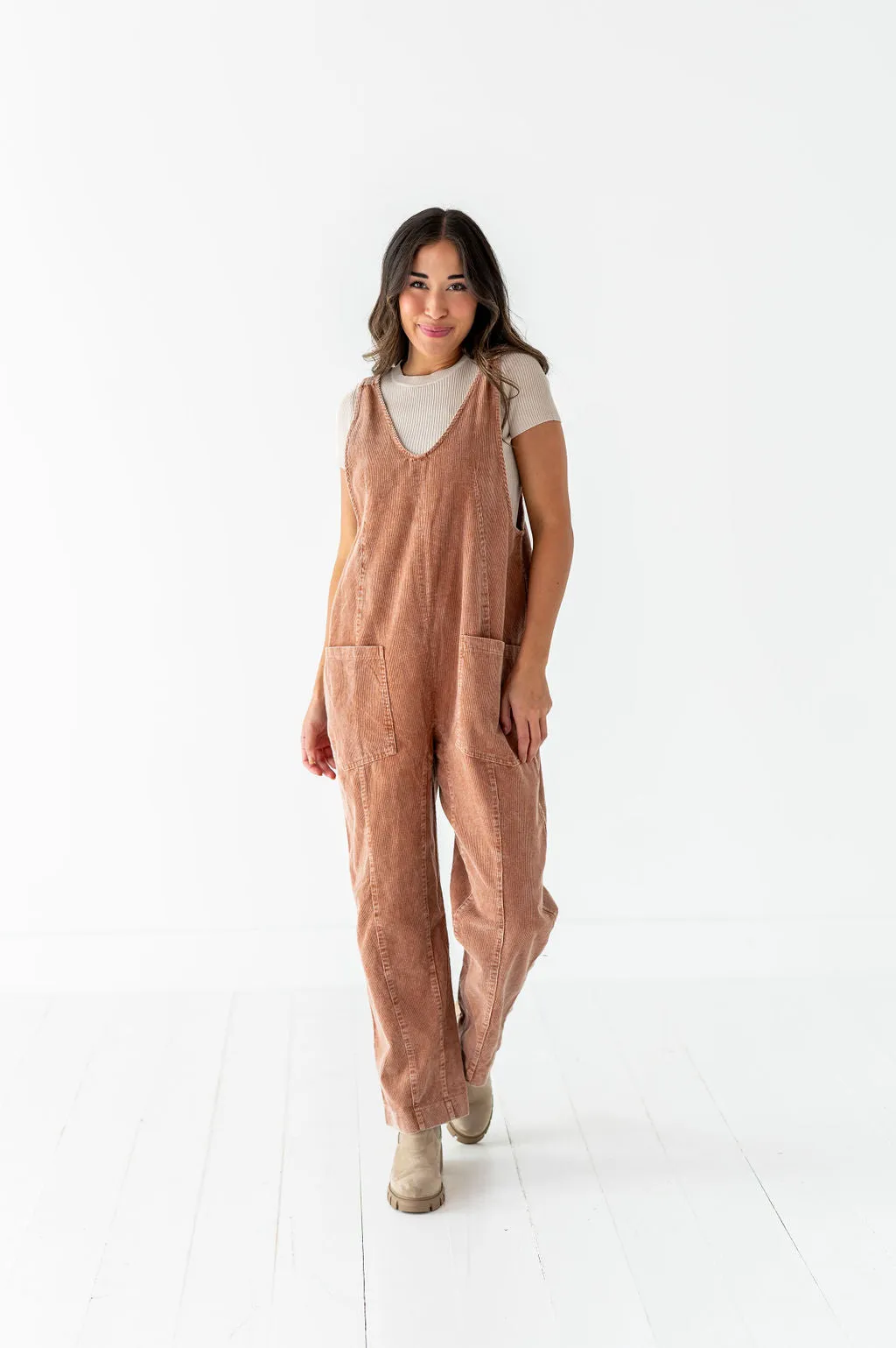 Kit Corduroy Overalls in Baked Clay