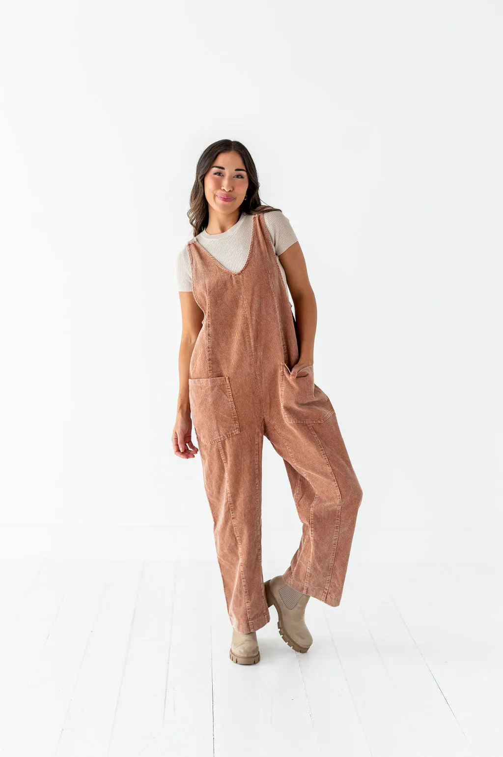 Kit Corduroy Overalls in Baked Clay