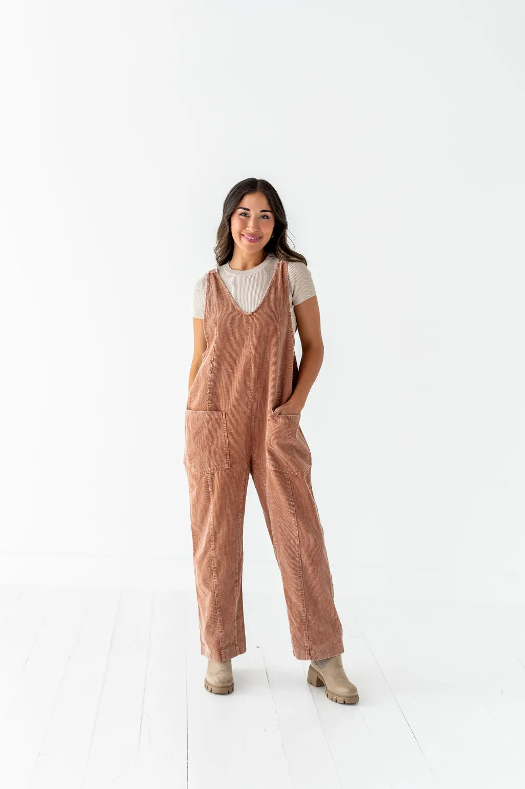 Kit Corduroy Overalls in Baked Clay