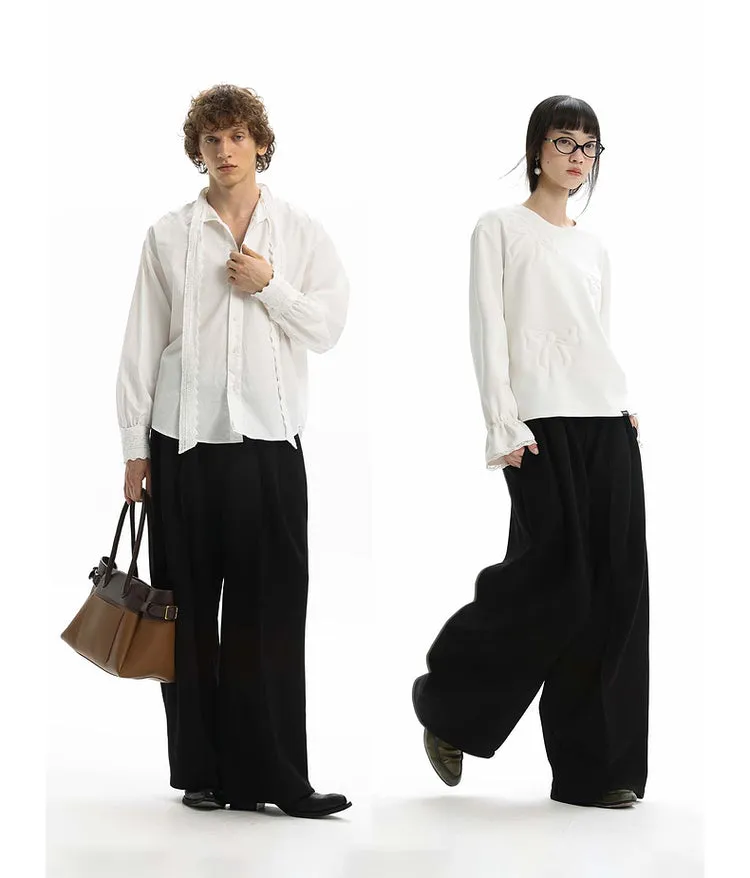 Knit wide-leg casual pants