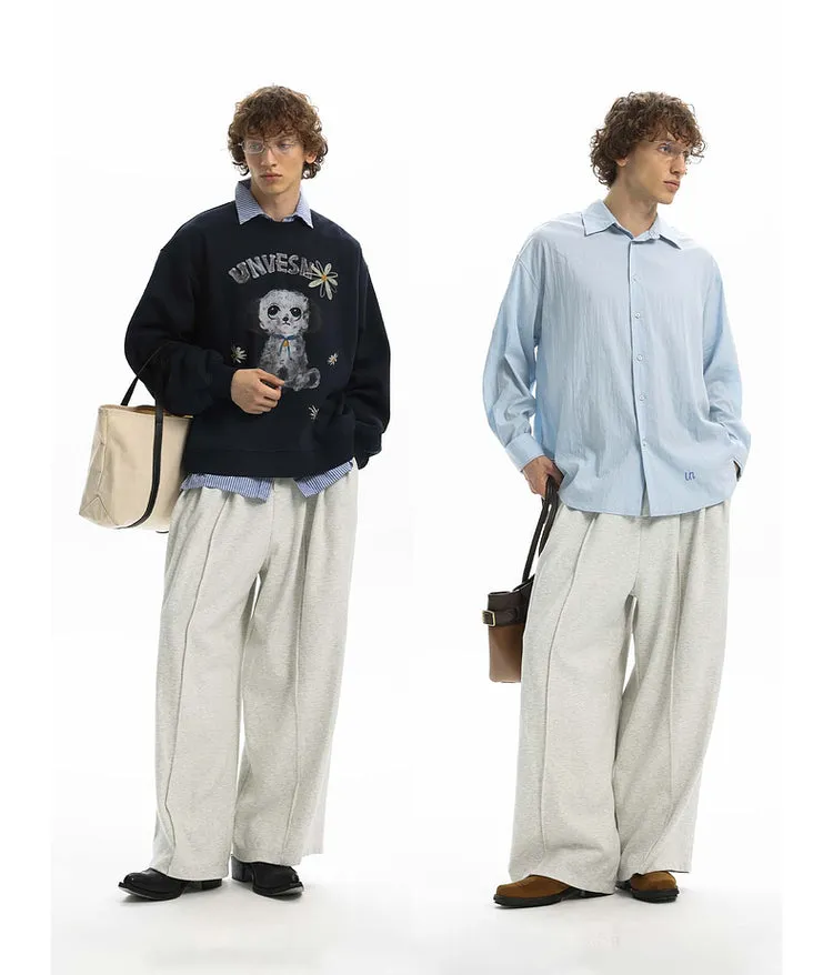 Knit wide-leg casual pants