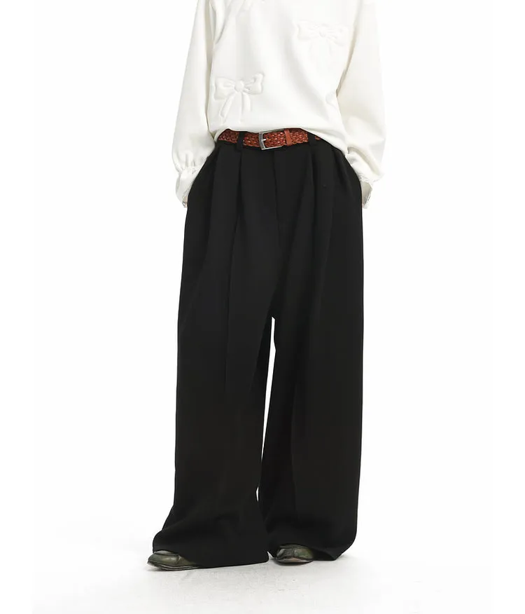 Knit wide-leg casual pants