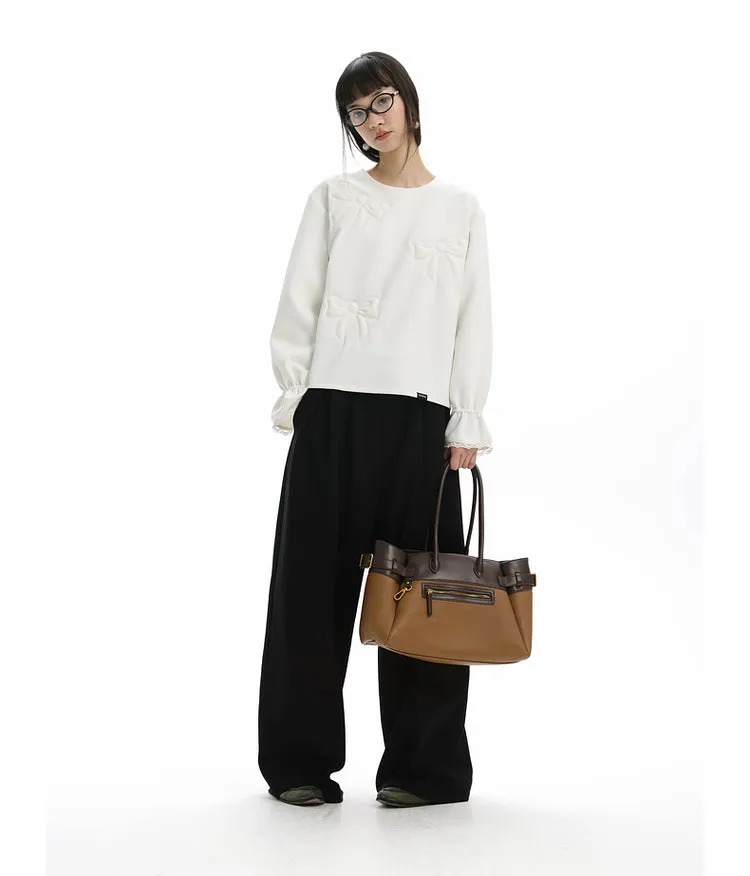 Knit wide-leg casual pants