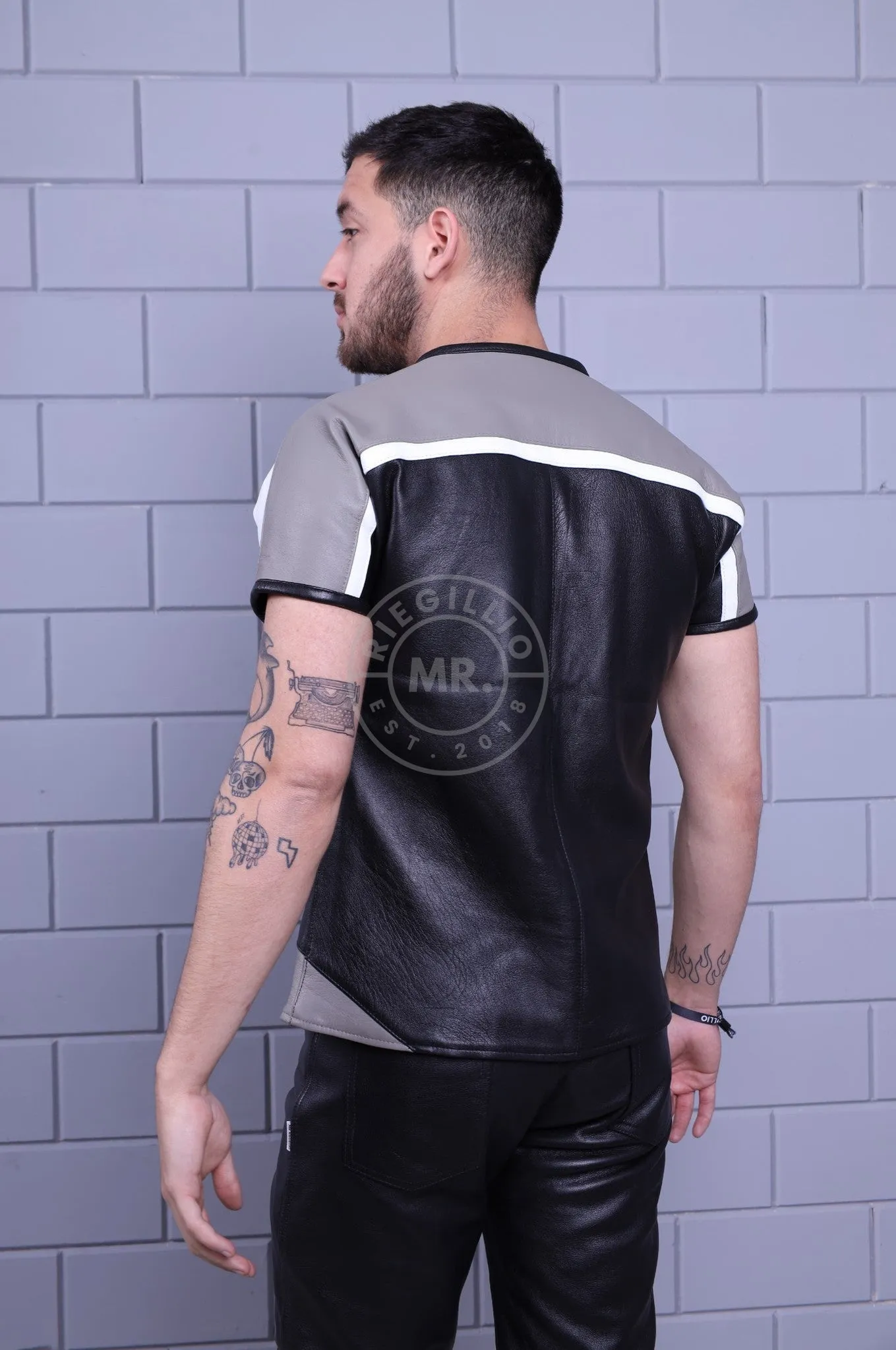 Leather Biker Shirt - Ash Grey  *DISCONTINUED ITEM*