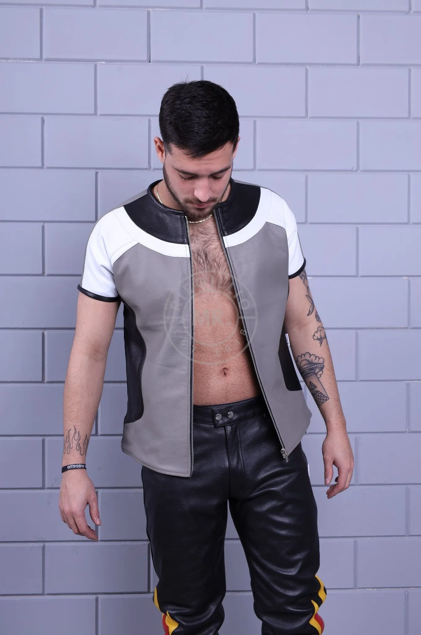 Leather Biker Shirt - Ash Grey  *DISCONTINUED ITEM*