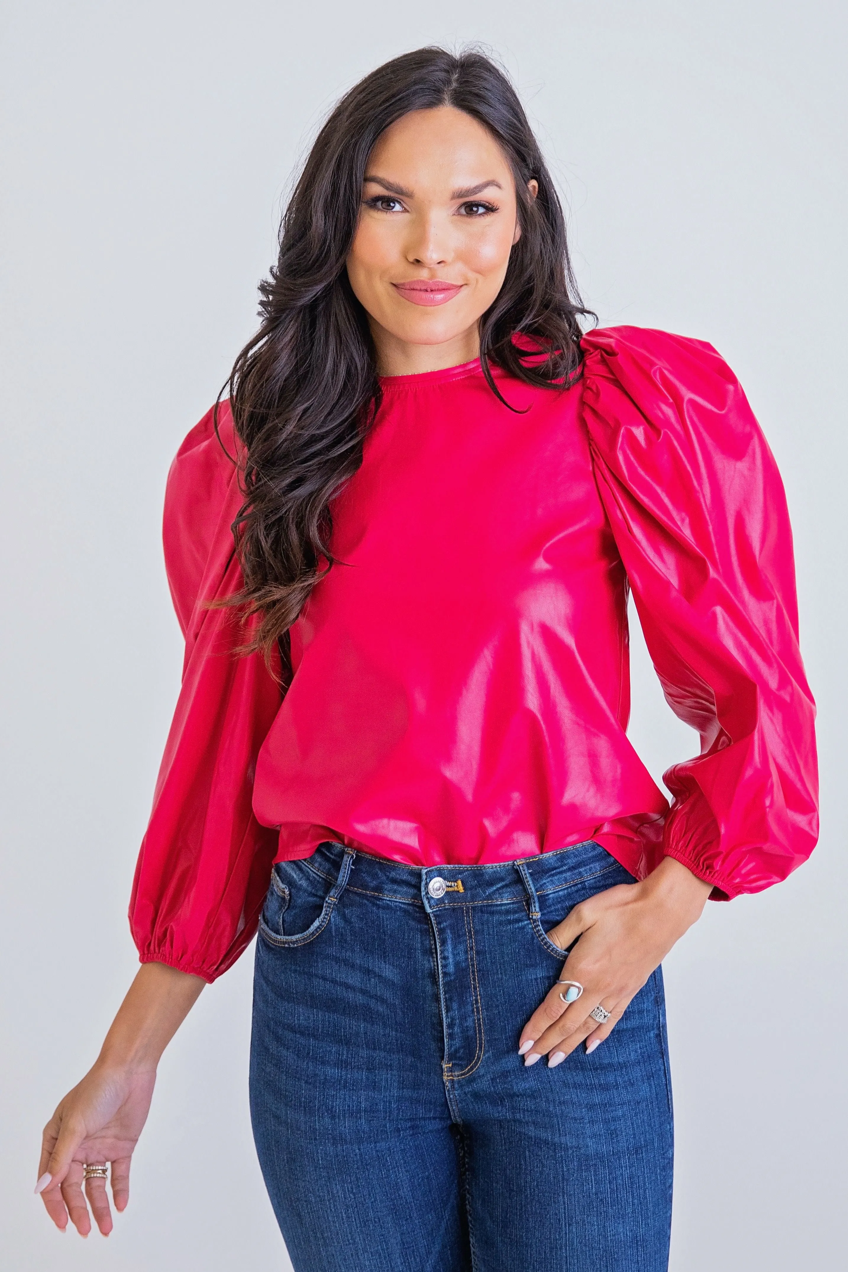 Life of the Party Faux Leather Top - Hot Pink