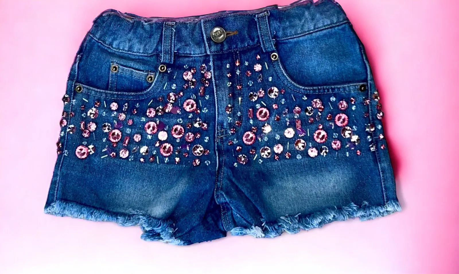 Lola and The Boys Pink Crystal Denim Shorts