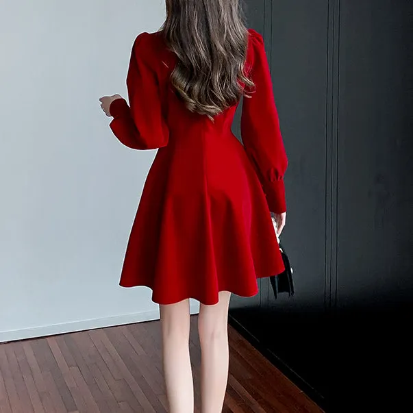 Long Sleeve Square Neck Velvet Irregular Homecoming Dress