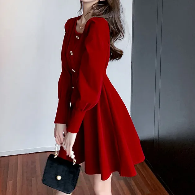 Long Sleeve Square Neck Velvet Irregular Homecoming Dress