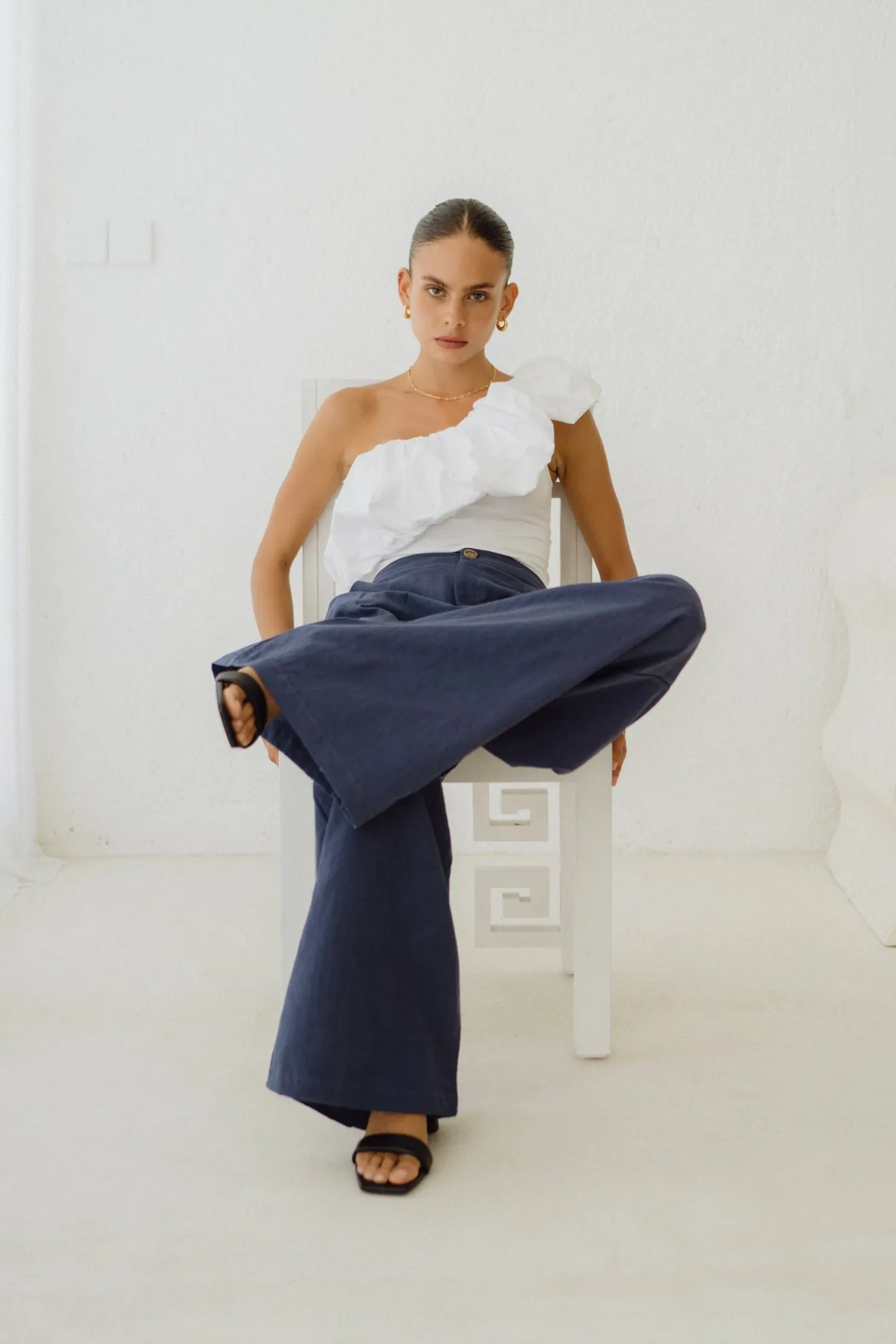 Maggie Navy Blue Wide Leg Pants