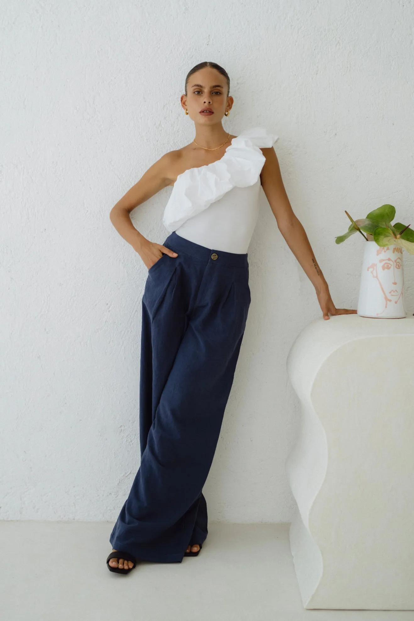 Maggie Navy Blue Wide Leg Pants