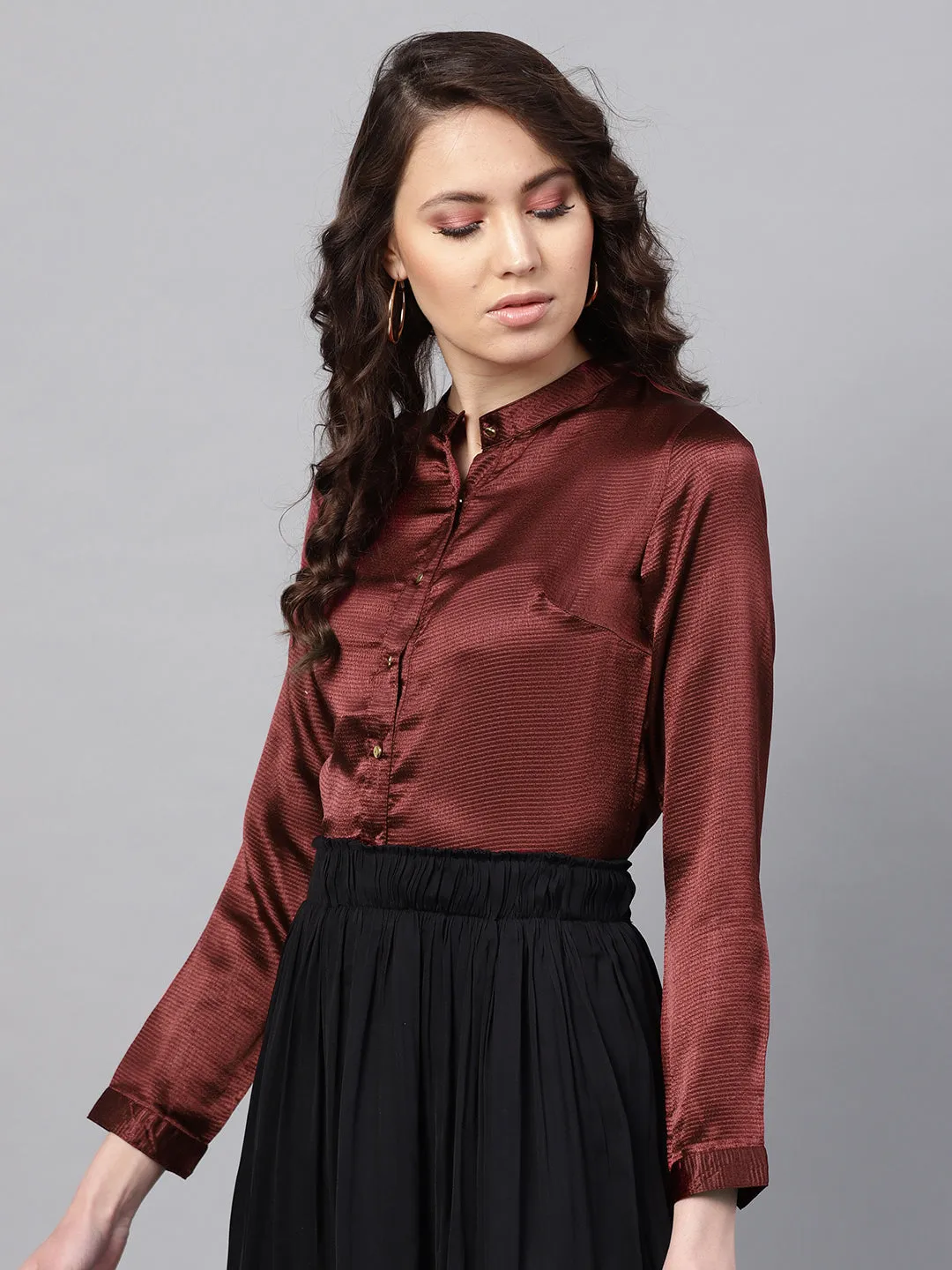 Maroon Satin Shirt