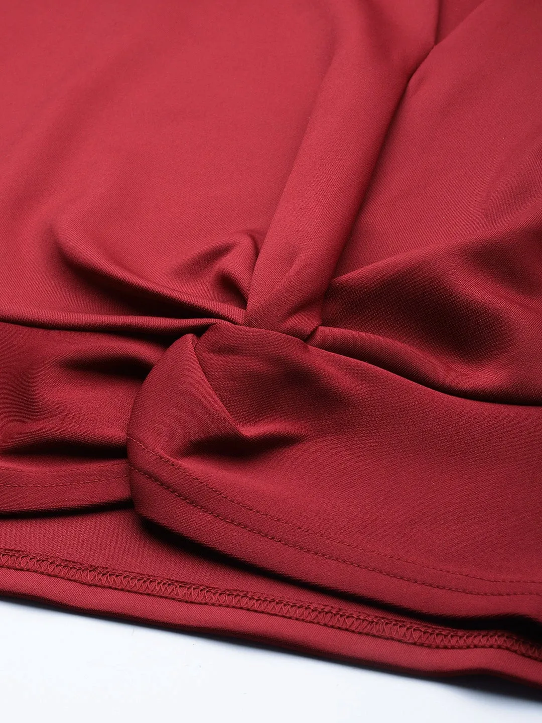 Maroon Scuba Front Knot Detail Top