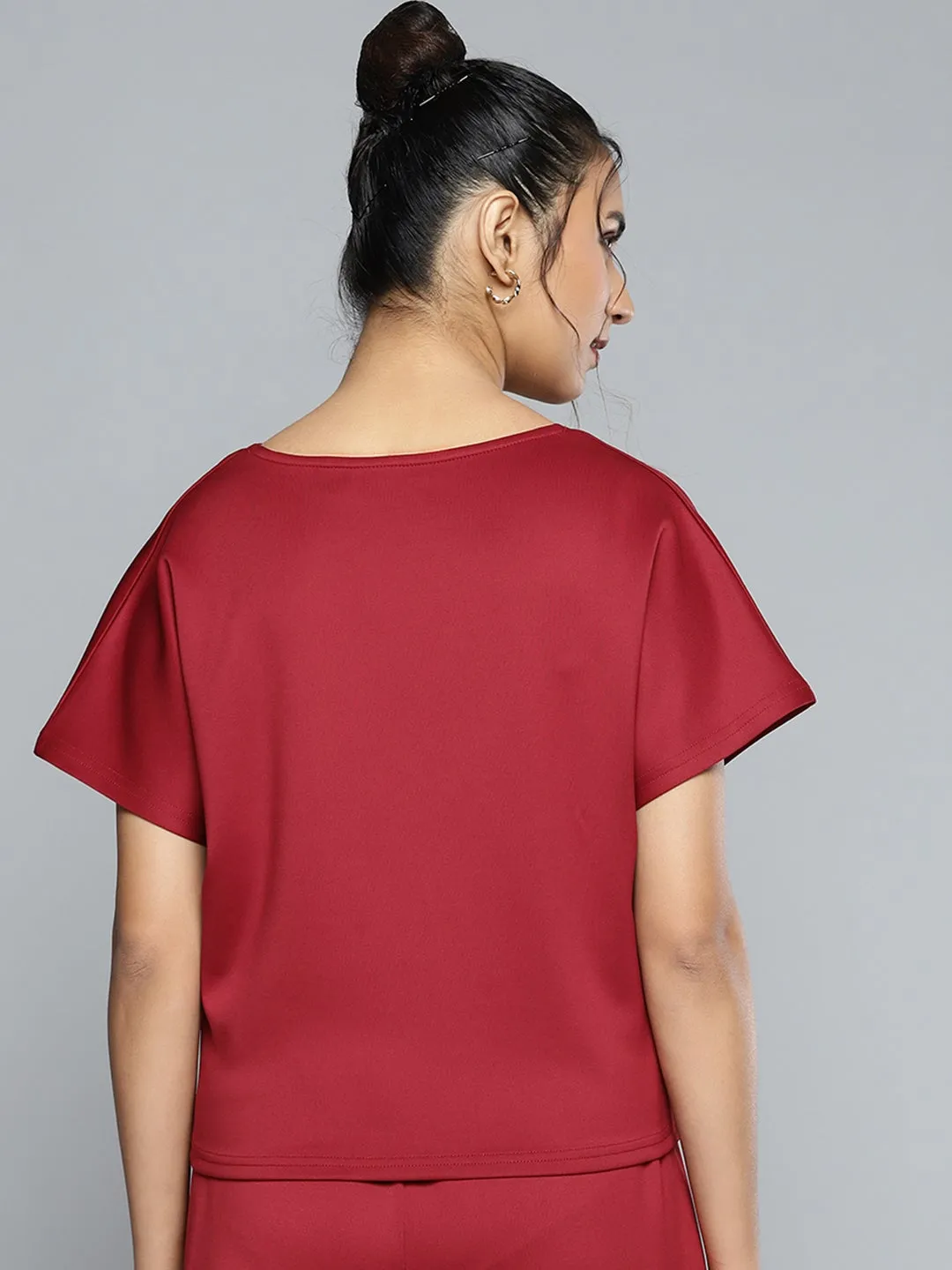 Maroon Scuba Front Knot Detail Top