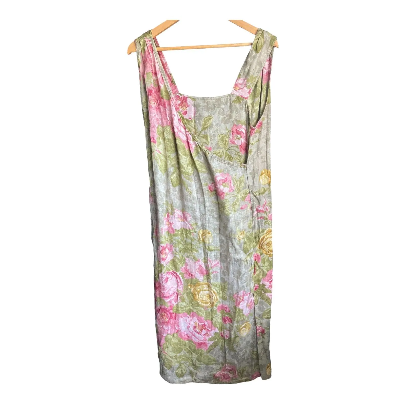 Max Mara Linen Green And Pink Floral Sleeveless Dress UK Size 10