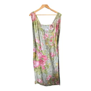 Max Mara Linen Green And Pink Floral Sleeveless Dress UK Size 10