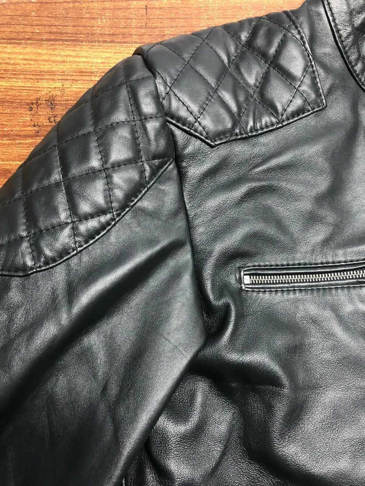 Men's Black David Beckham Real Leather Jacket Biker Vintage Slim Fit Sheep leather