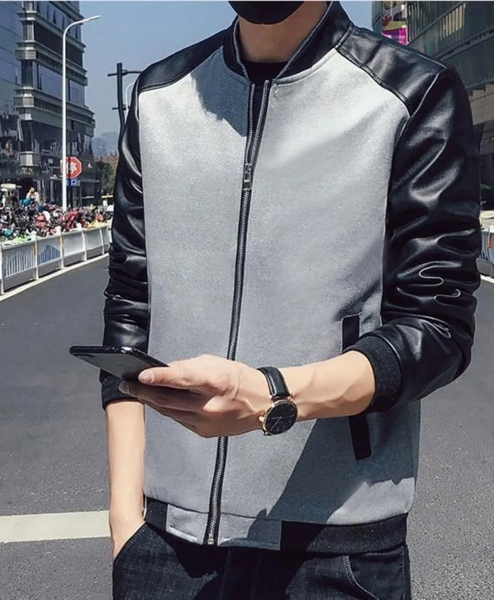 Mens Bomber Jacket with Vegan Leather Sleeves