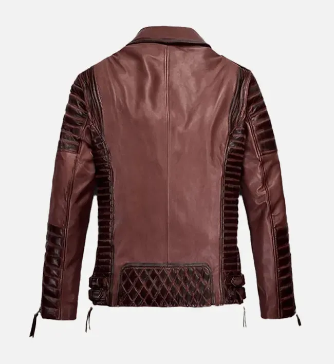 Men's Burnt Maroon Biker Leather Jacket