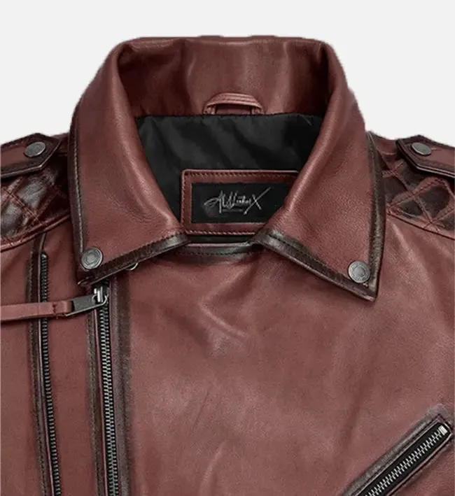 Men's Burnt Maroon Biker Leather Jacket