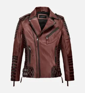 Men's Burnt Maroon Biker Leather Jacket