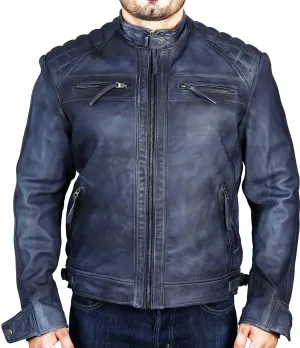 Men's Elite Herran Biker Motorcycle Distressed Black Leather Jacket