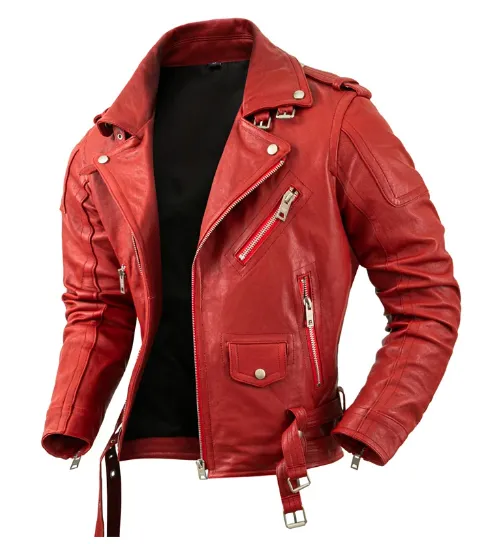 Men's Genuine Sheepskin Leather Motorcycle Biker Jacket