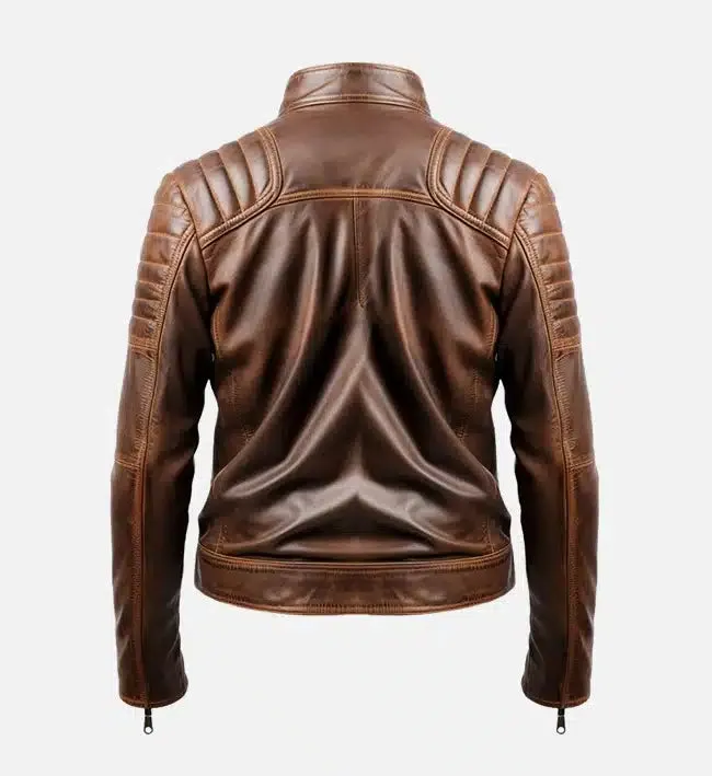 Men's Leo Distressed Brown Cafe Racer Leather Jacket