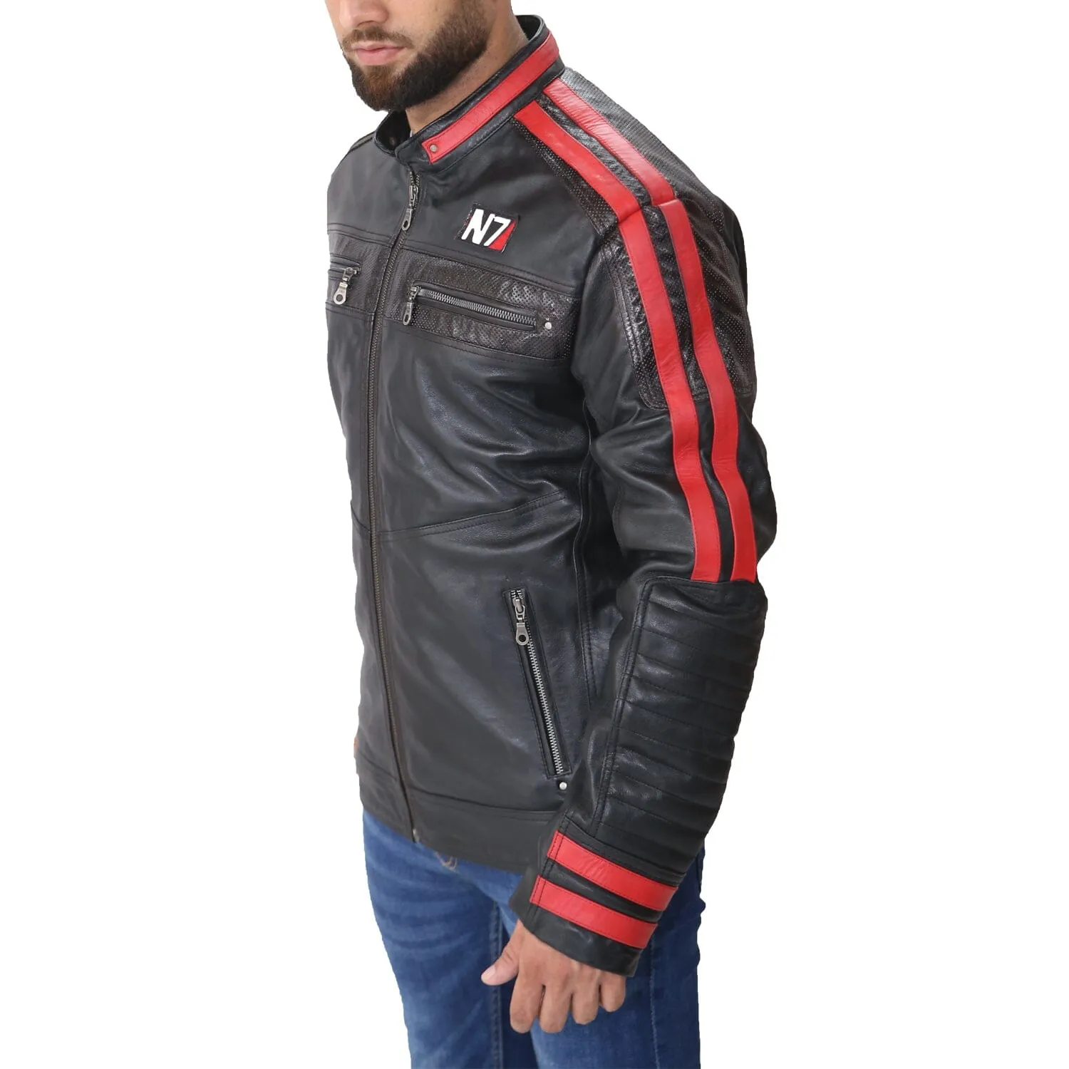 Men's N7 Mass 3 Commander Shepard Black Biker Leather Jacket