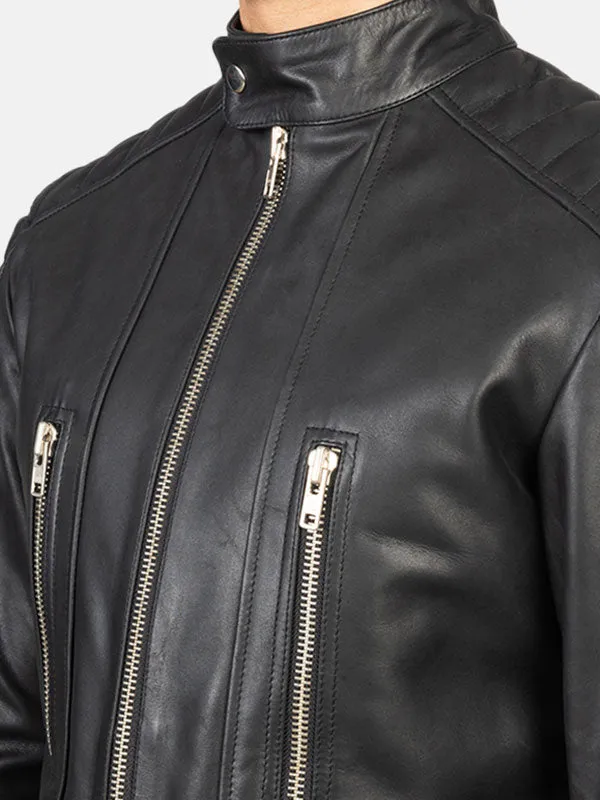 Men's Padded Black Leather Biker Jacket