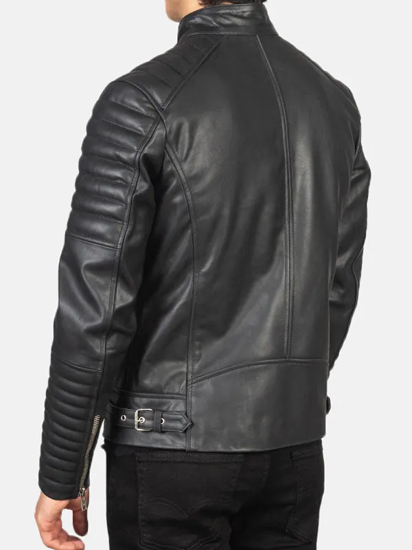 Men's Padded Black Leather Biker Jacket