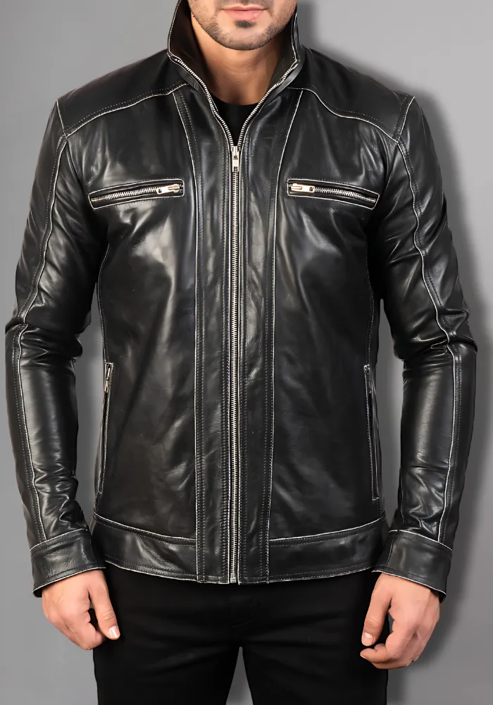 Men's Vintage Retro Biker Brown Waxed Leather Jacket