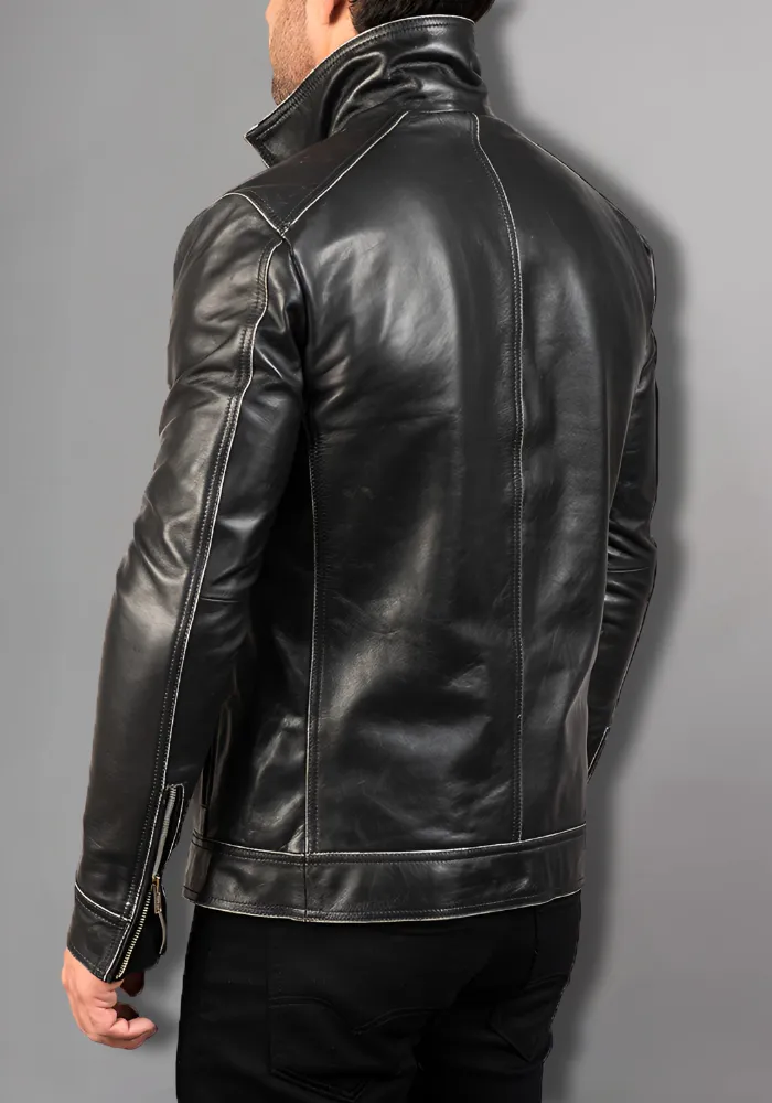 Men's Vintage Retro Biker Brown Waxed Leather Jacket