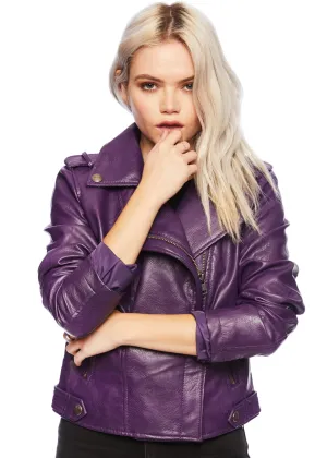 Midnight Rambler Purple Faux Leather Moto Biker Jacket